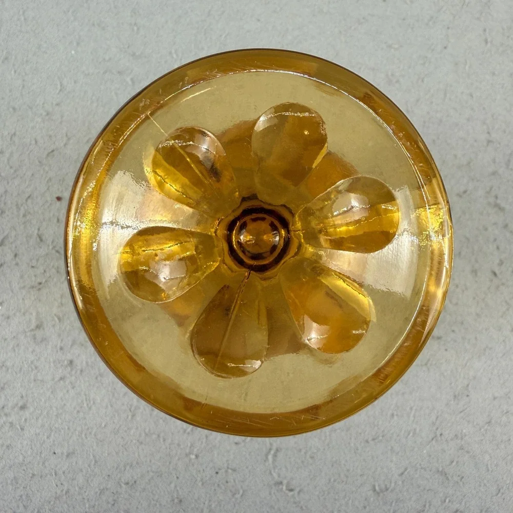 Viking Amber Art Glass Pedestal Vase Handkerchief Swung Rim Mid Century